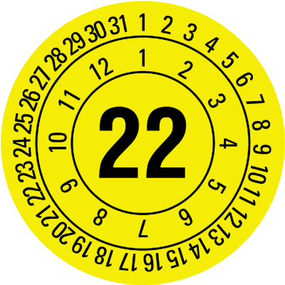 Prüfplakette mit Jahreszahl, Monaten und Tagen - 40 mm